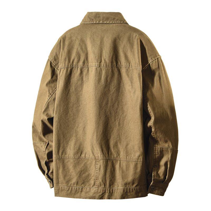 TW Spring and Autumn American vintage Cargo Jacket Men's Loose Casual Long sleeve Outerwear Thin Heavy Washed Pure Cotton