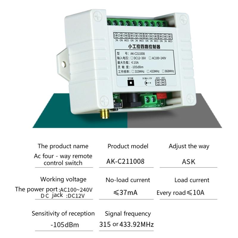 Wireless RF Remote DC12V 24V 220V 4 Annel L 433Mhz Remote Control for Garage Door  Transmitter & Receiver