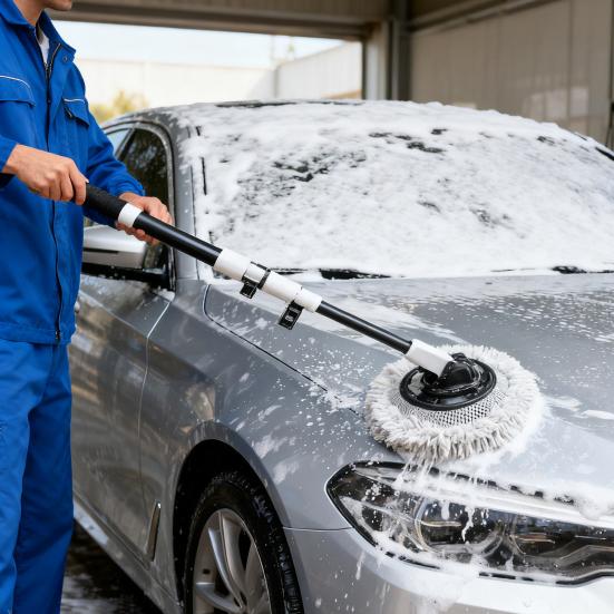 3-Section Telescopic Car Wash Mop Bendable Handle Car Wash Brush with Chenille & Microfiber Head Scratch-Free Cleaning Tool for Auto Motorcycle