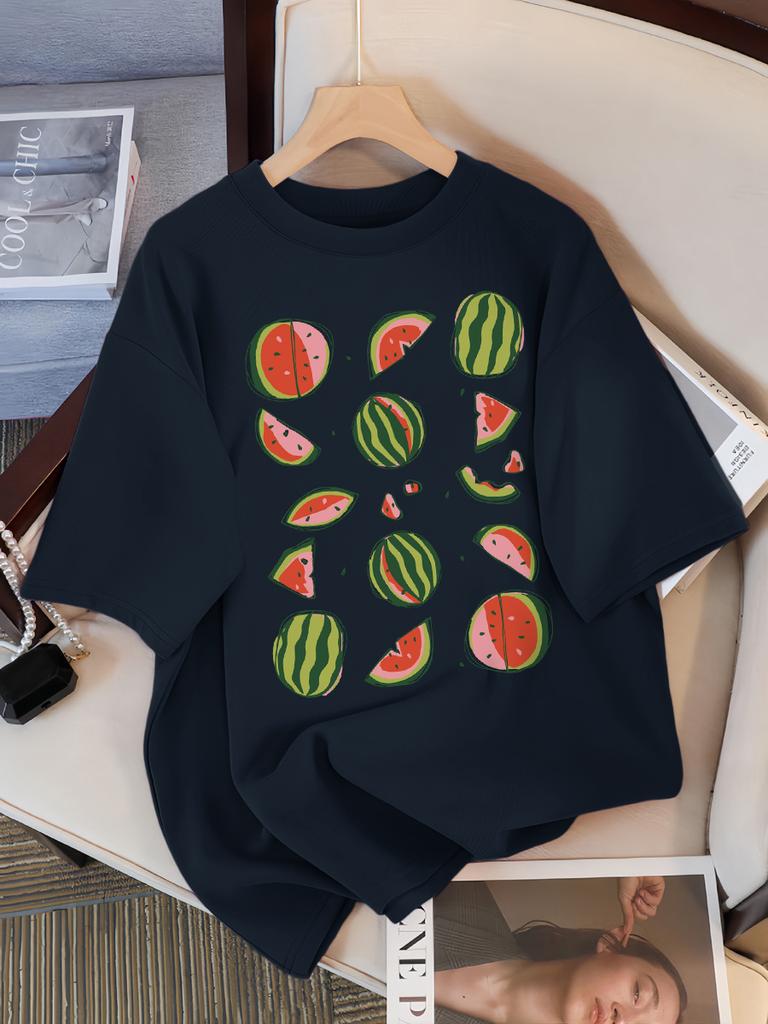 Delicious Watermelon Cut Open Print T-Shirt Women Cotton Street T Shirts O-Neck Oversize Clothes Casual Summer Short Sleeve