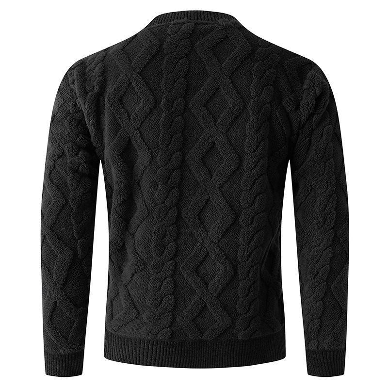 Winter 2025 Men's Thick Round Neck Diamond Cable Knit Pullover Sweater