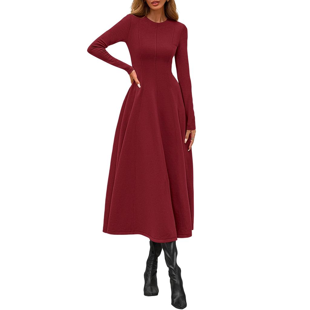 Mode Femme Décontracté A Ligne Élégant Modeste Robe d'Hiver de Fête Robe Midi Manches Longues
