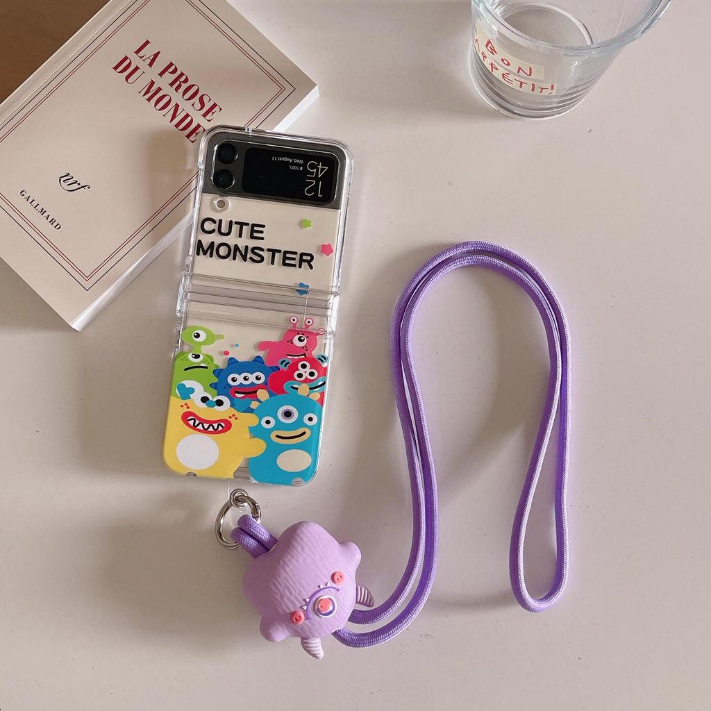 Japanese Korean Cartoon Monster Lanyard Case for Samsung Z Flip 3/4/5