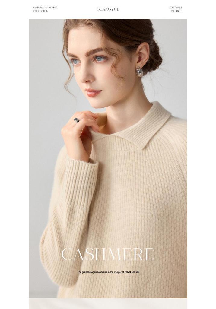 Elegant Lapel Cashmere Knitwear: Women's Long Sleeve Doll Collar Casual Sweater