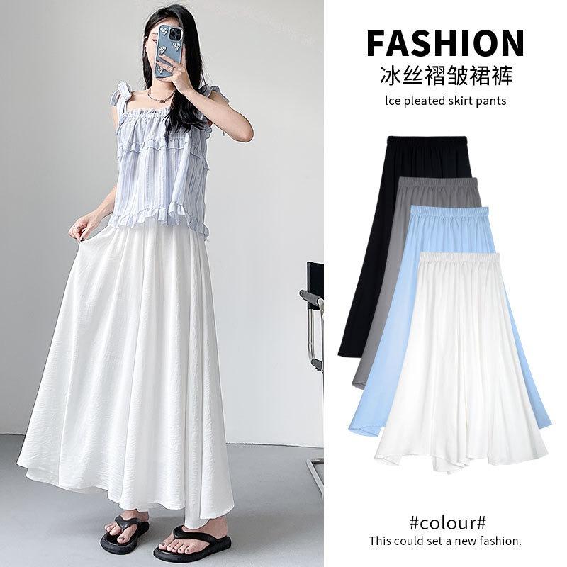 Half-length culottes women's new spring and autumn high-waisted thin and drape word pleated skirt loose casual wide-leg pants skirt