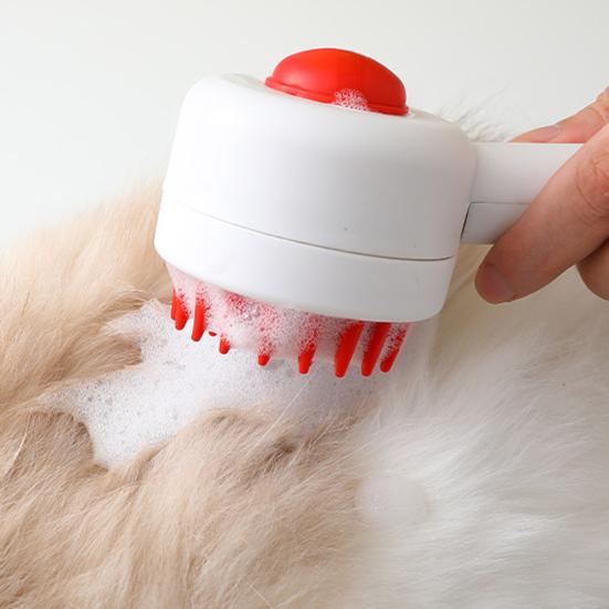 Pet Massage Shower Brush with Builtin Shampoo Storage Dog Grooming Brush Ergonomic Handle Pet Hair Cleaning Brush for Dog Cat