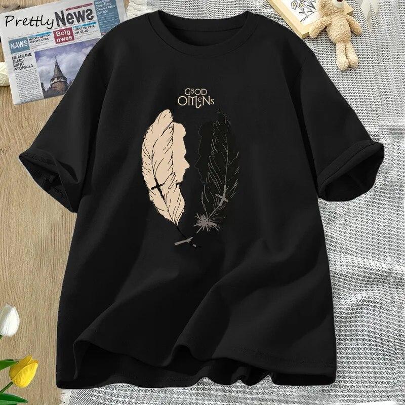 

Good Omens The Bad and The Good T-Shirt Funny Retro Graphic Tee Movie T-Shirt Harajuku Women Cotton Short Sleeve Clothing Unisex XL
