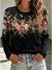 2026 Herbst Neues Damen Langarm Rundhals Lässiges T-Shirt mit Buntem Blumendruck Pflanzenelementen Outdoor Chic Top