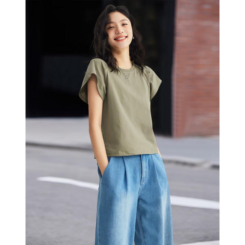 Demana Raglan Sleeve Round Neck Pleated T-shirt S