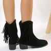 Autumn Flock Fringes Women's Boots Western Cowboy Ankle Boots Slip on Pointy Frosted  Square Heels Cowgirl Shoes for Women