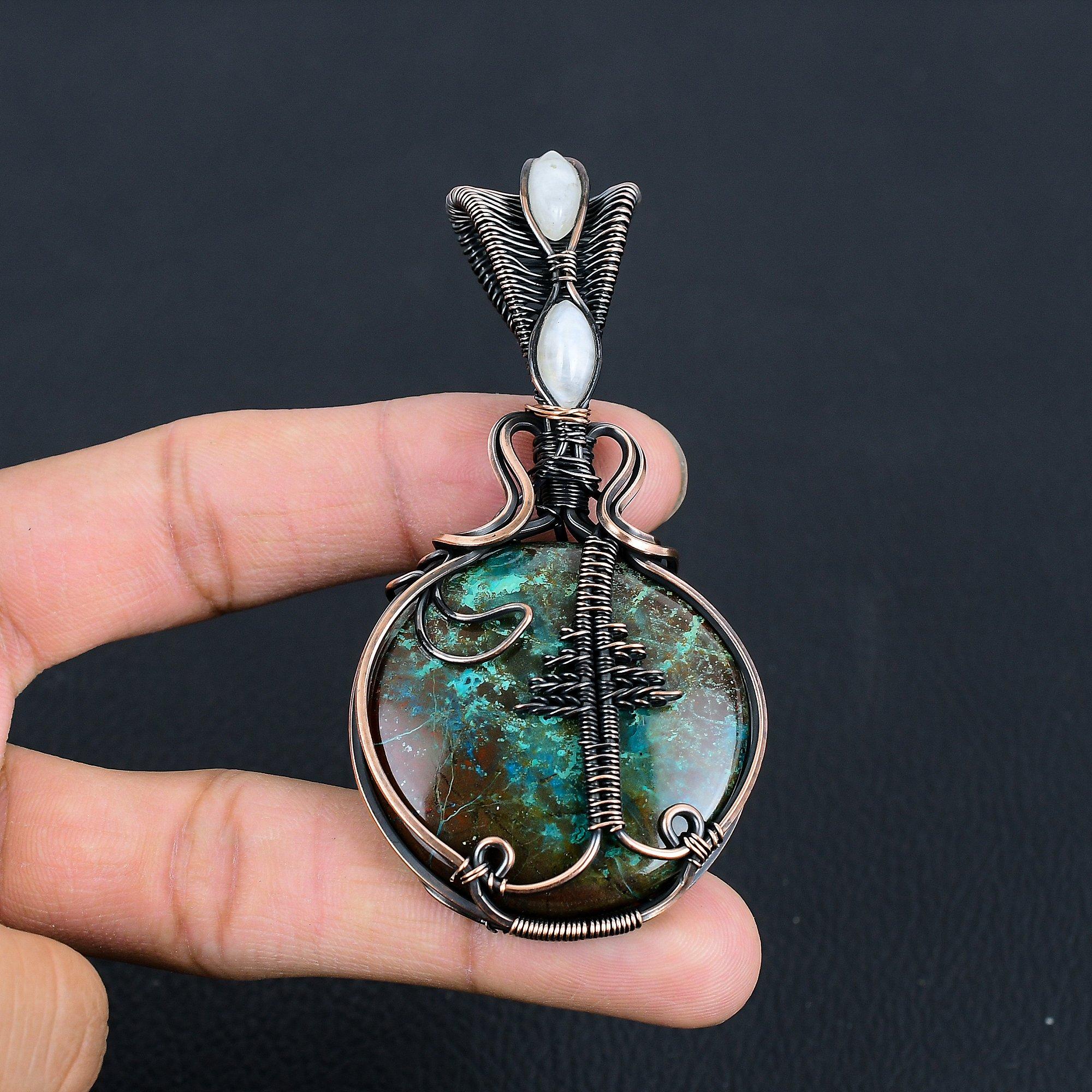 

Chrysocolla Pendant, 999 Copper Wire Wrapped Pendant Handmade Gemstone Jewelry, Gifts For Wife Brand New Pendant 2.55 Inches