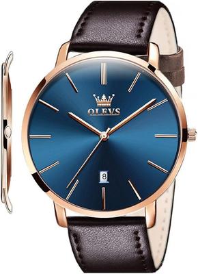 Men's Watch 40mm Slim Case Date Display 30m Water Resistant Leather-Style Band Business Casual Multi-Color Options Lightweight 35g Fashion Watch