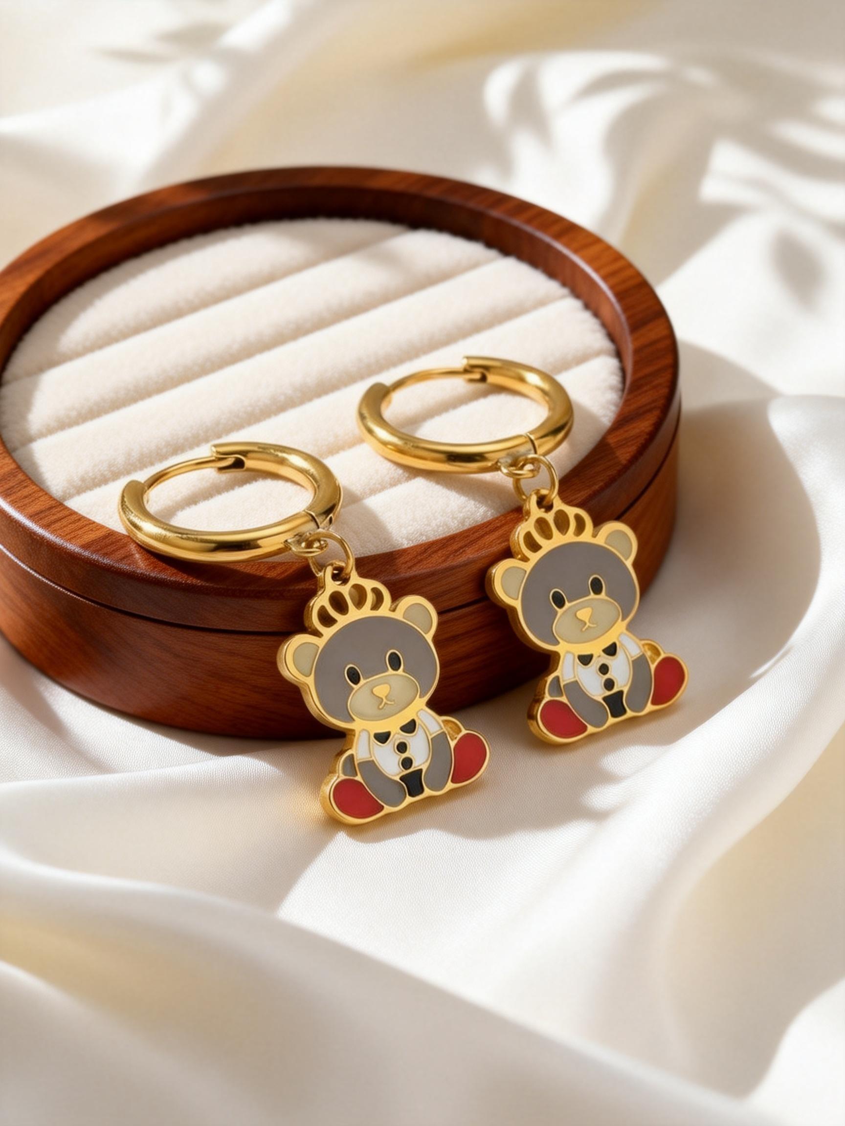 

Stainless Steel Bear Earrings For Little Girl Women Gold Plated Hoop Earrings 2026 New Ear Jewelry Gifts