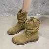 Retro Western Cowboy Martin Boots Autumn New Round Head Wasteland Wind with Skirt Thick Heel Pile Boots Short Boots