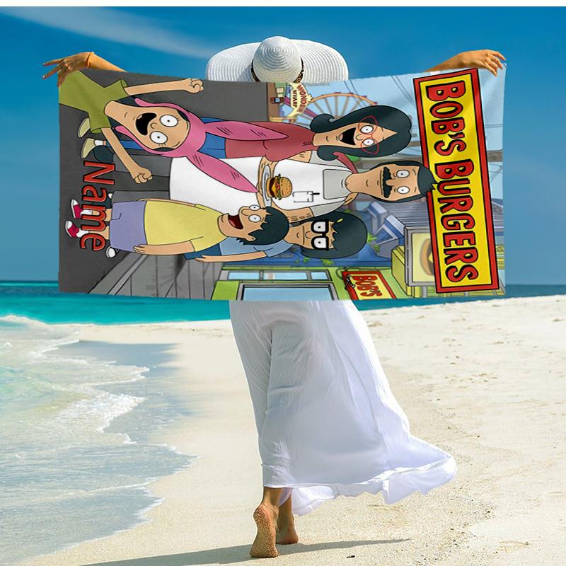 Custom Name Ultra-Soft Beach Towel with Bob's Burgers Theme,Ideal for Pool - Camping, Diving - Perfect Travel Essential, Vibrant Beach Towel.