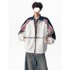 Unisex American Style Stripe Stand Collar Hoodie Jacket