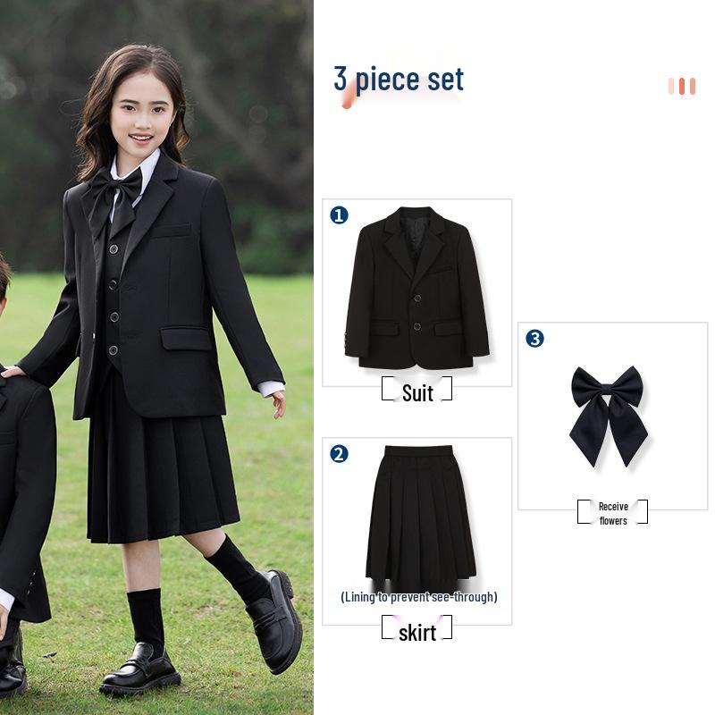 Academy Style School Uniform Set for Boys and Girls - Black Suit Graduation Attire