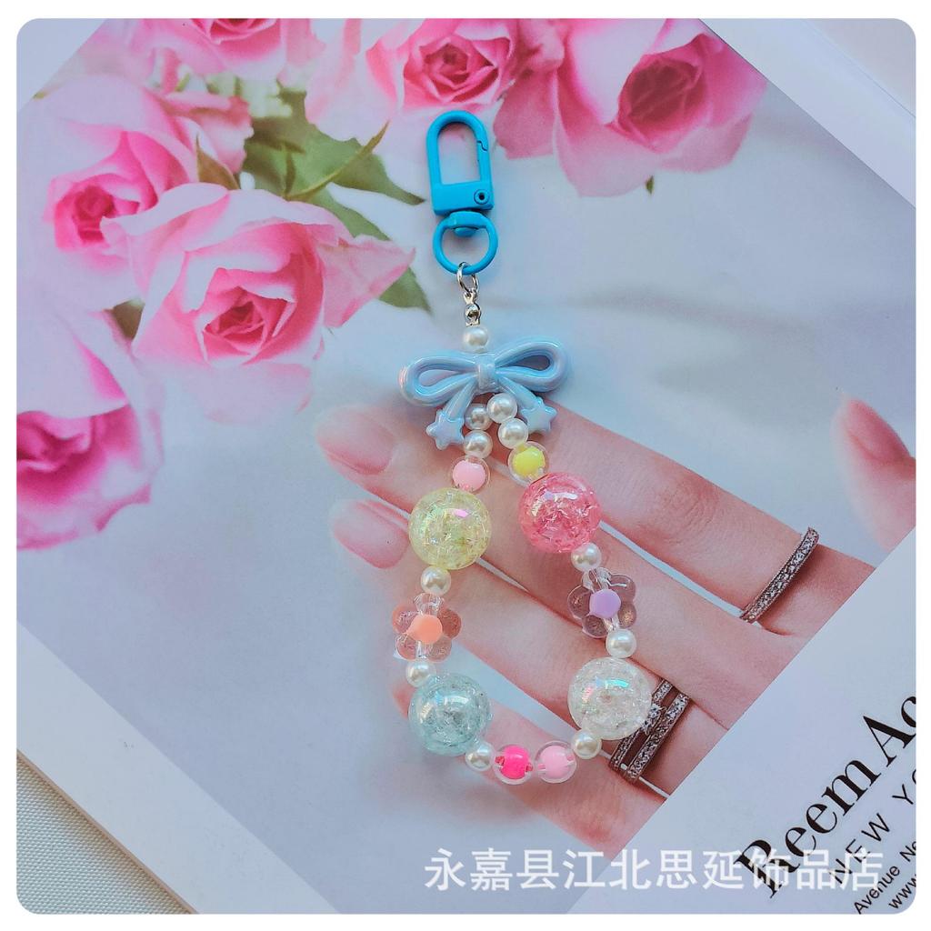 Colorful Bow Alloy Keychain with Creative Seed Bead Chain