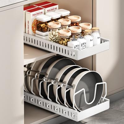 Expandable Pot and Pan Organizers Rack Kitchen Cabinet Storage Rack Pull-out Spice Pantry Shelves Slide Out Kitchen Organizer