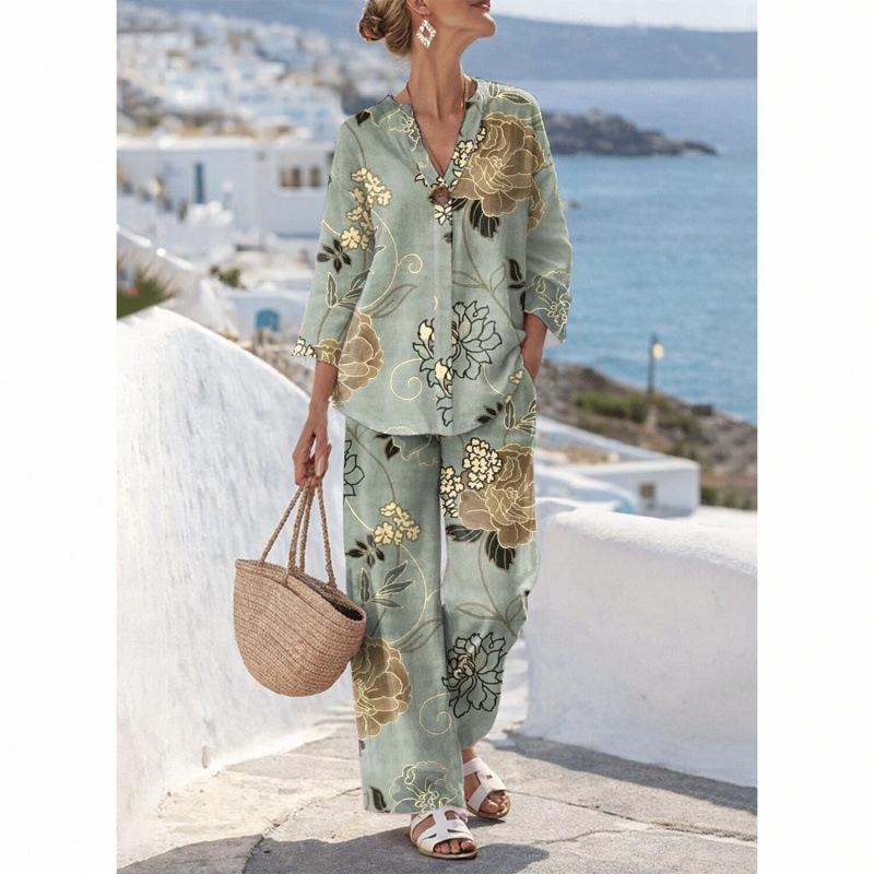 New European and American Style Sleeveless Digital Print Wide-Leg Pants Set Women's Summer Casual Fashion Two-Piece Trendy Style