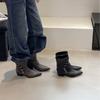 New retro short boots women's double belt buckle stacking boots fashion pleated pointed short boots boots