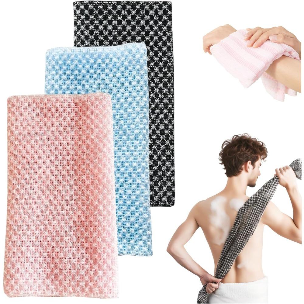 

Exfoliating bath towel, 2026 new style, exfoliating back scrub towel, suitable for body and face, reusable exfoliating back scrub towel (3-pack-A) Pack of 3