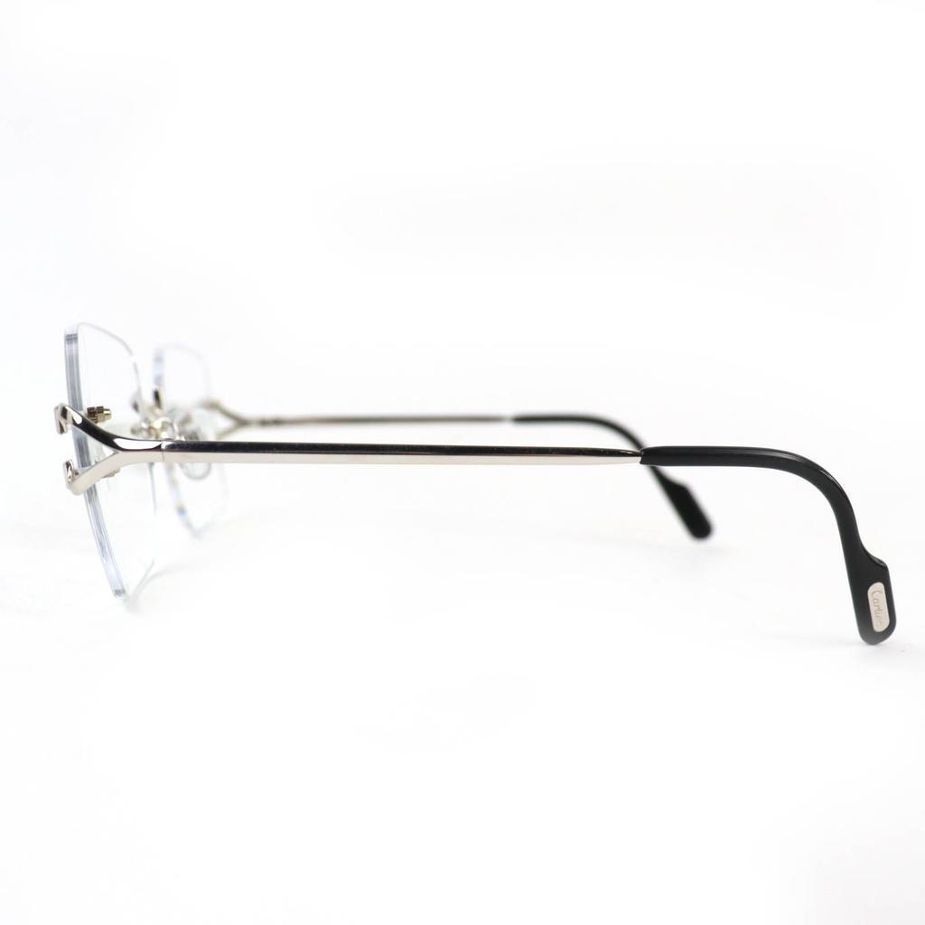 Excellent Cartier Glasses Square Two-Point Rimless Silver Mens Used