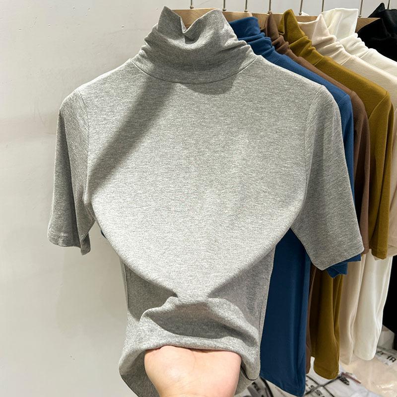 Solid Color Turtleneck Base Shirt for Women In Spring and Summer Five-point Sleeve T-shirt New Style Small Dressing Top
