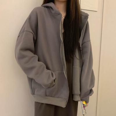 Women Winter Coat Zipper Closure Thick Hooded Long Sleeve Drawstring Loose Solid Color Pockets Elastic Cuff Lady Autumn Jacket