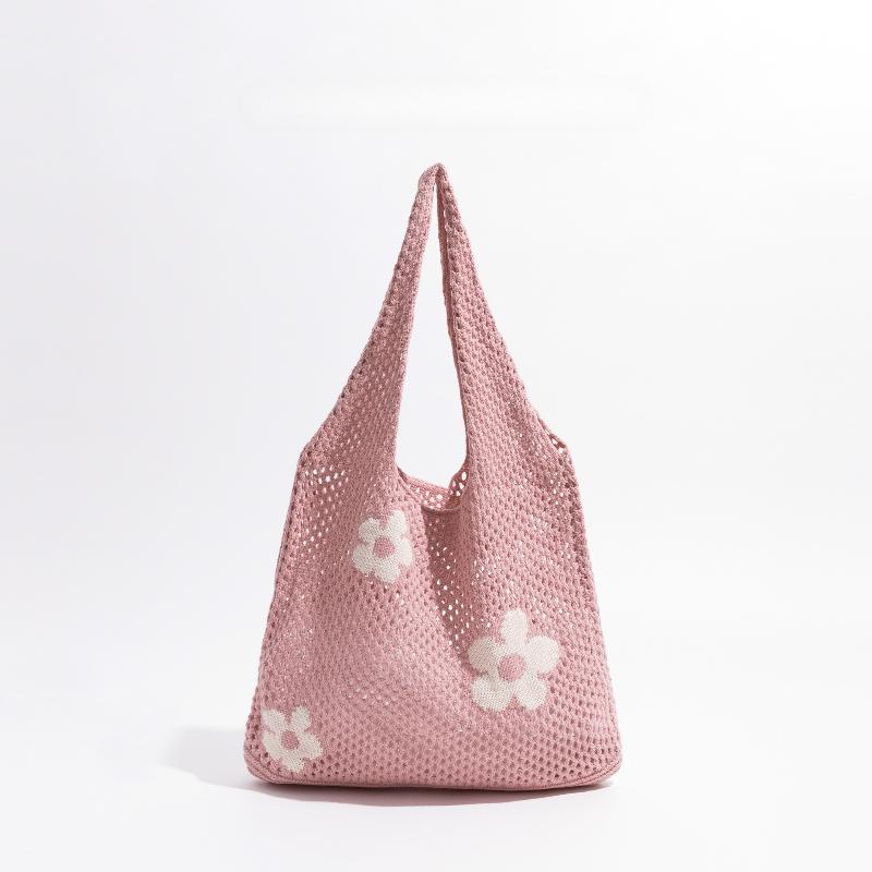 Summer Large Capacity Knit Women Shoulder Bags Flower Hollow Design Ladies Shopping Handbags Simple Casual Girls Vest Bag Tote