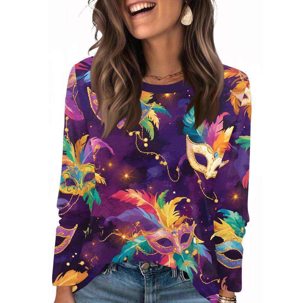 Long Sleeve Shirts For Women Cute Print Graphic Tees Blouses Casual Plus Size Basic Tops Pullover