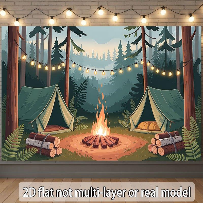 2D plane, 1 piece of forest camping-themed banner, suitable for events, weddings, and parties