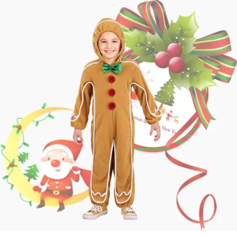 Christmas Gingerbread Man Kids Costume Cosplay Bodysuit Stage Dress Performance