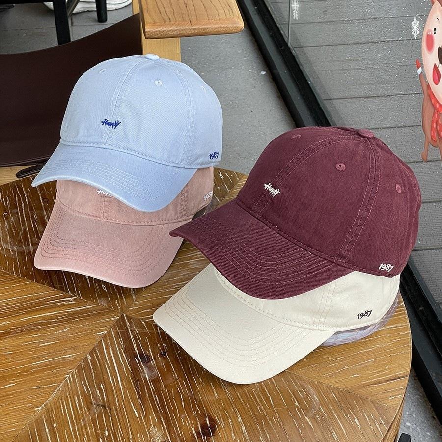 Happy small letter embroidered baseball hat, spring and summer new women's simple and versatile face small men's soft top cap