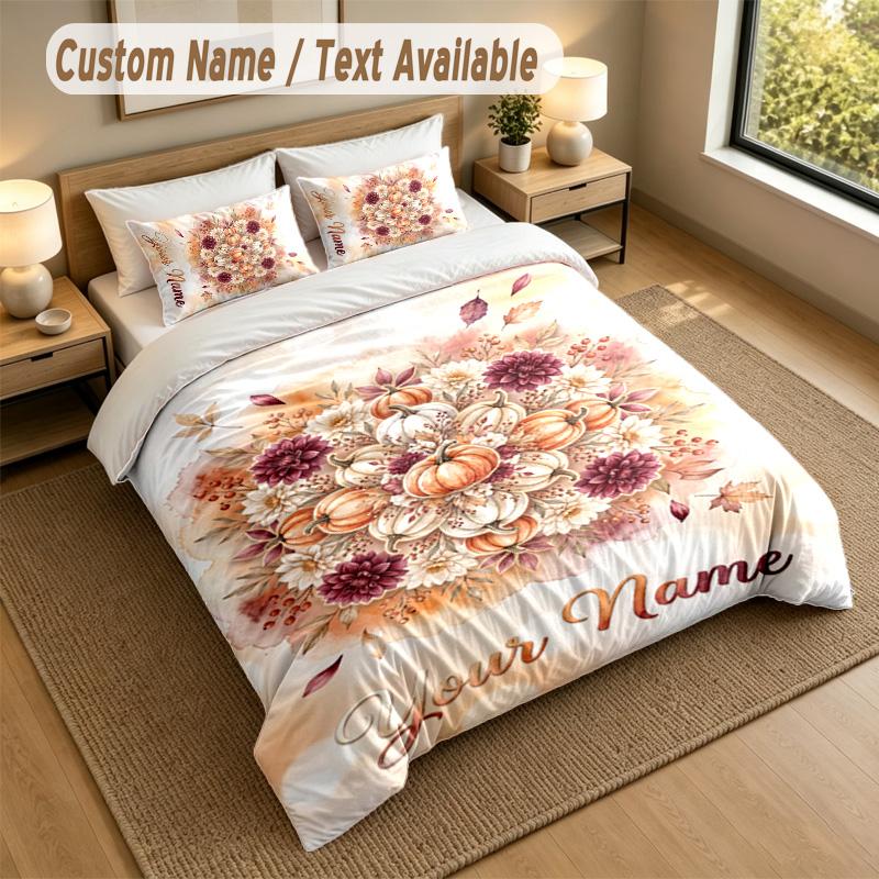 Autumn Harvest Theme Personalized 3Pcs Bedding Set Custom Text & Name 1 Sheet 2 Pillowcases Household Bedding 1pc