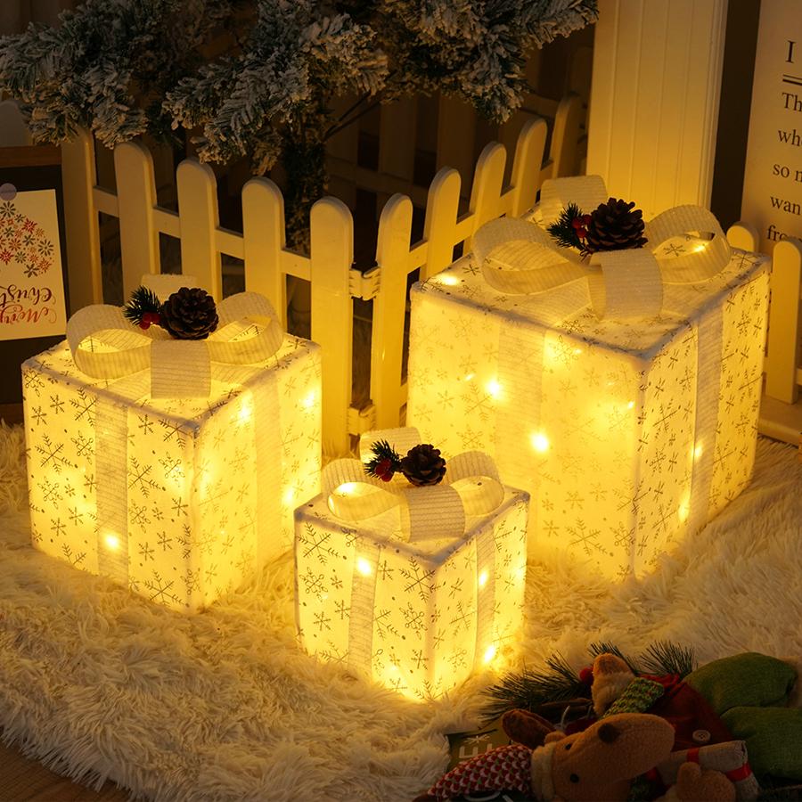 New Snowflake Christmas Gift Box 3-Piece Set Christmas Products Birthday Party Decoration Props Pendant Atmosphere Lights