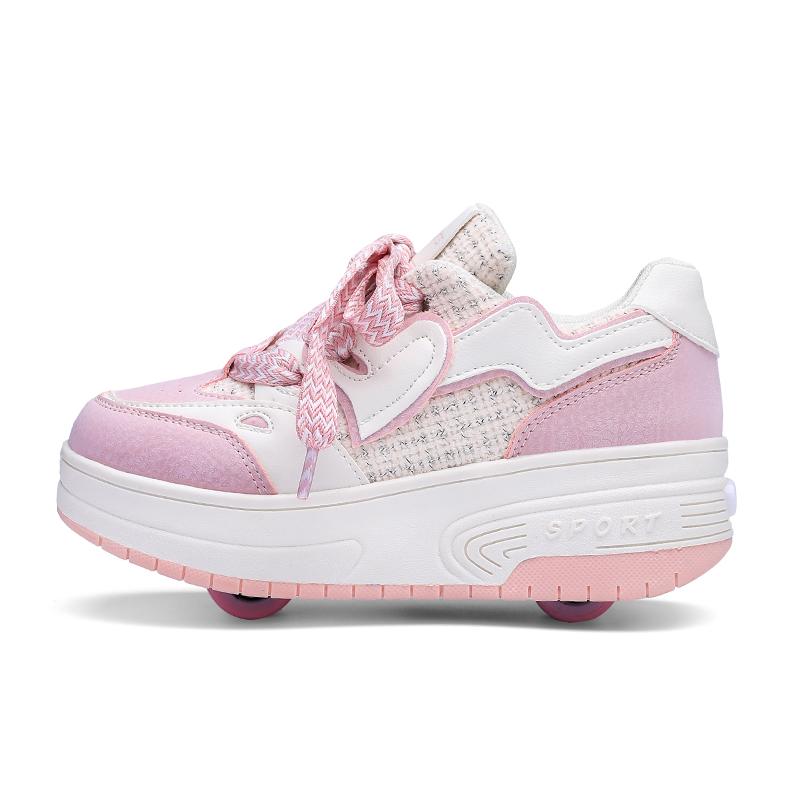 

Роликовые кроссовки для мальчиков Обувь для мальчиков с колесиками Кроссовки с колесиками Роликовые коньки для девочек Обувь для занятий спортом на открытом воздухе 34 розовый