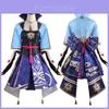 Costum Cosplay Kamisato Ayaka Genshin Impact Pentru Femei Cu Perucă Evantai Și Saboți