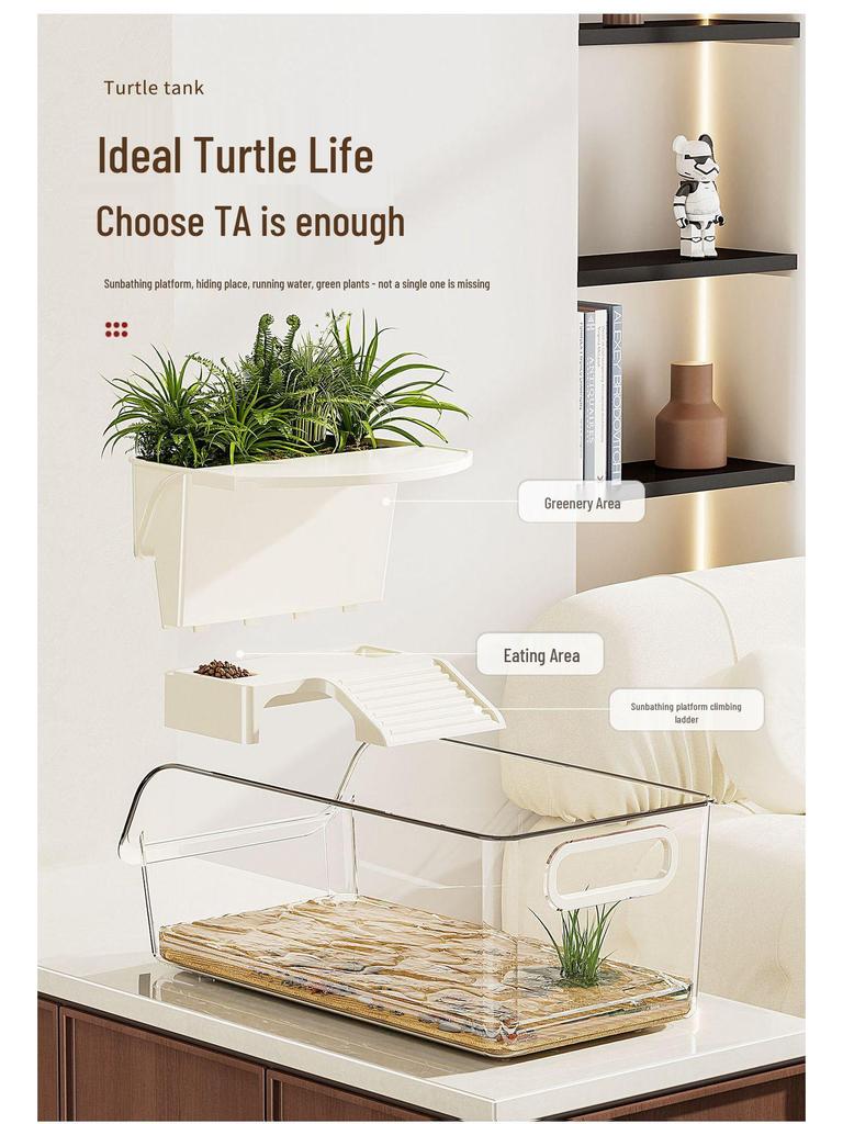 Turtle & Small Reptile Breeding Tank with Sunning Platform - Ecological Desktop Landscaping for Living Room
