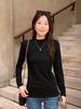 Women’s Slim Fit Brushed Fleece Lined Stand Collar T-Shirt with Long Sleeves for Spring, Autumn, and Winter.
