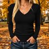 Women's V-Neck Long Sleeve Knit T-Shirt Top for Casual Everyday Wear
