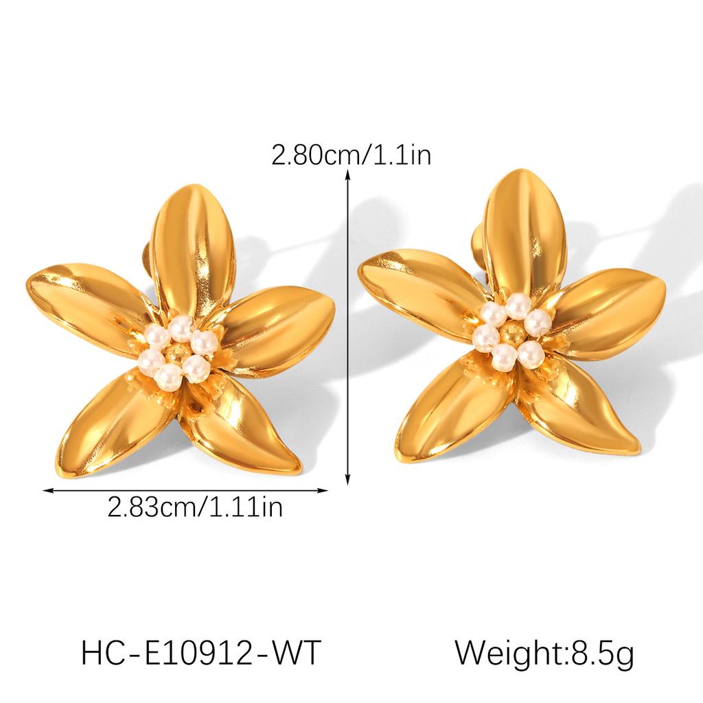 Women's Fashion Versatile Pearl Flower Stud Earrings, Western Style Ins Titanium Steel Ear Jewelry