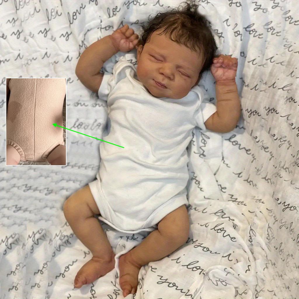 BZDOLL 48cm 19inch Soft Vinyl Reborn Baby Asleep Black Skin Doll Cloth Body Newborn Bebe Girl Toy for Kids Gift Lifelike