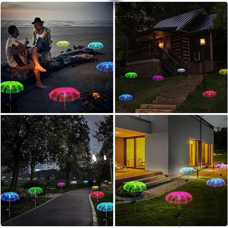 Solar Garden Lights Outdoor Waterproof Fiber Optic Jellyfish Lawn Lights Outdoor Patio Villa Yard Decor