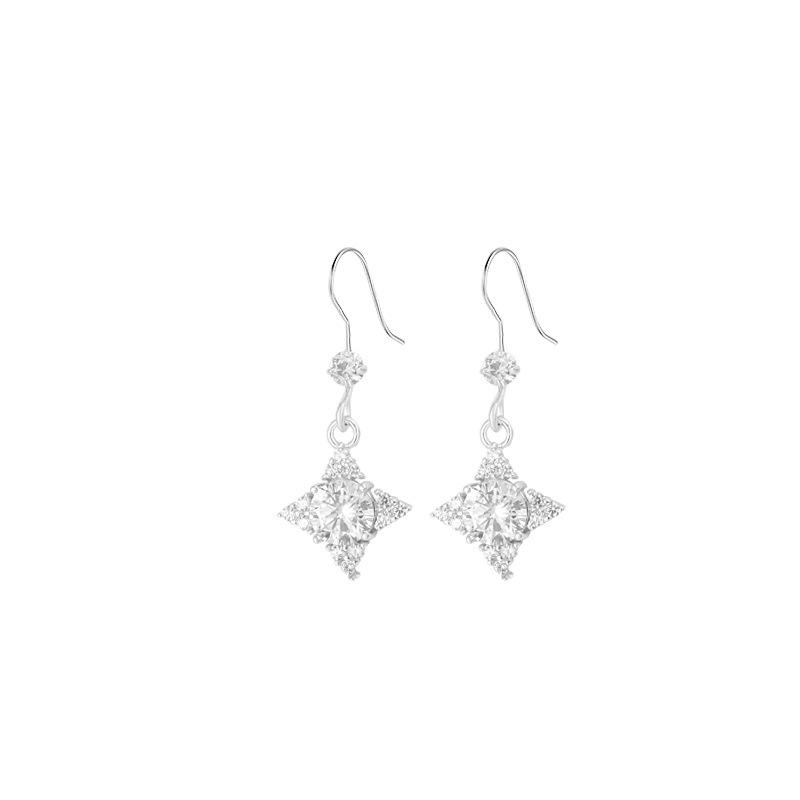 S925 Sterling Silver Diamond Star Dangle Earrings for Women - Japanese & Korean Design, Luxurious & Shiny Five-Pointed Star Accessories.