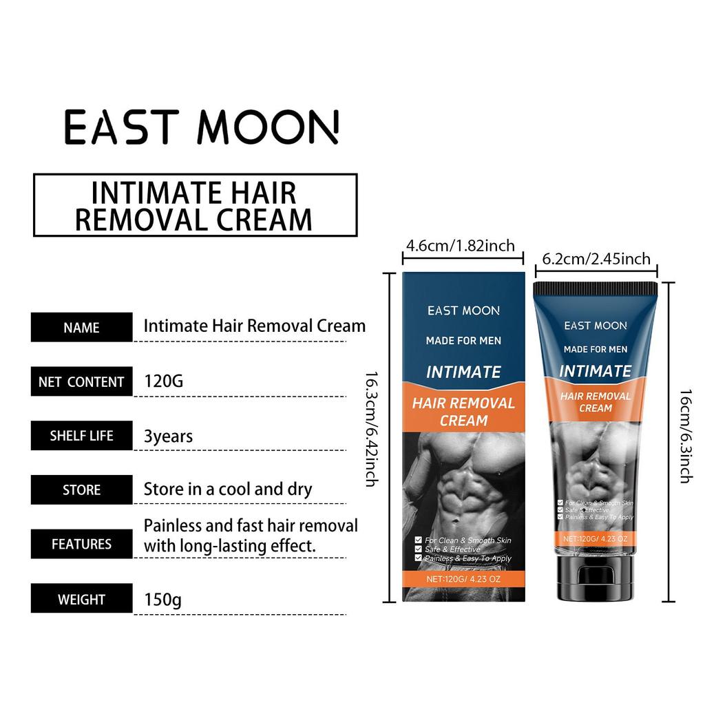 East Moon Men‘s Hair Removal Cream For Armpit Arms Chest Legs Body Gentle Formula With Vitamin E Aloe Vera Shea Butter Smooth Skin Moisturizing 120g