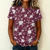 Damen Freizeit Pullover Kurzarm T-Shirt Blumenprint Rundhalsausschnitt Oberteil Weiches Leichtes Sommer-T-Shirt für den Alltag