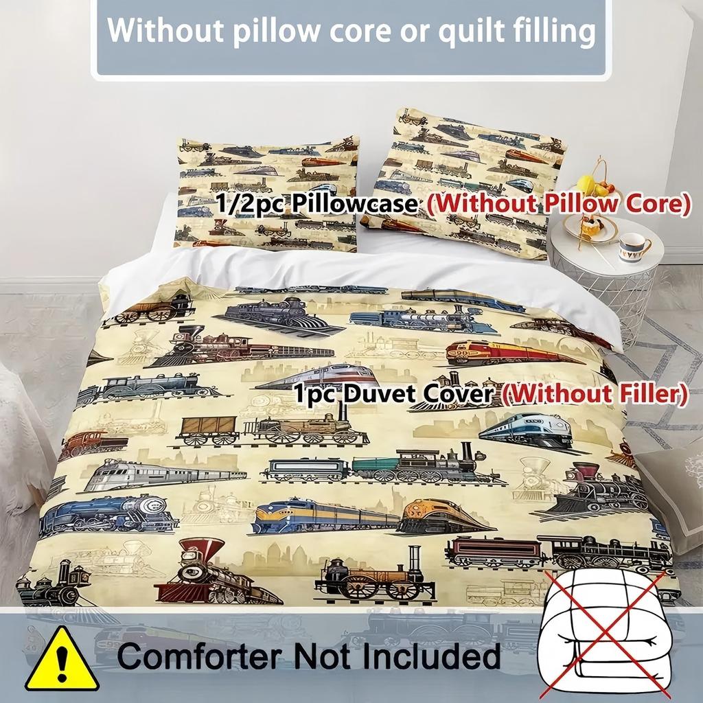 Comforter Vintage Painted Train Railway Pattern 3D Printed Simple Style Bedding Set Soft Comfortable S