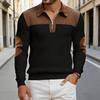 Quarter Zip Shirt Long Sleeve Pullover Color Turndown Collar Block Jacquard Sweatshirt with Elbow Patches