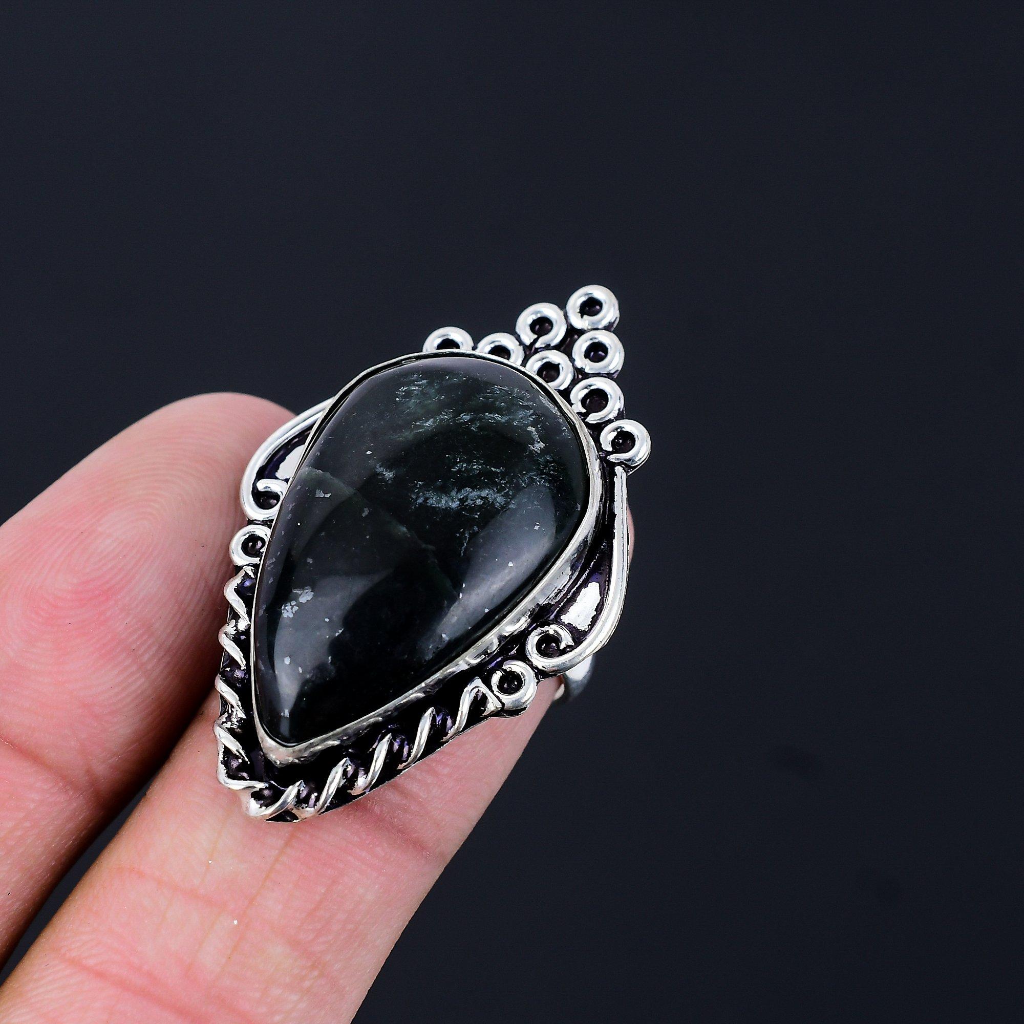 Pear Nepharite Stone Sterling Silver Mother Birthday Promise Ring Jewelry US 7.5 7.5